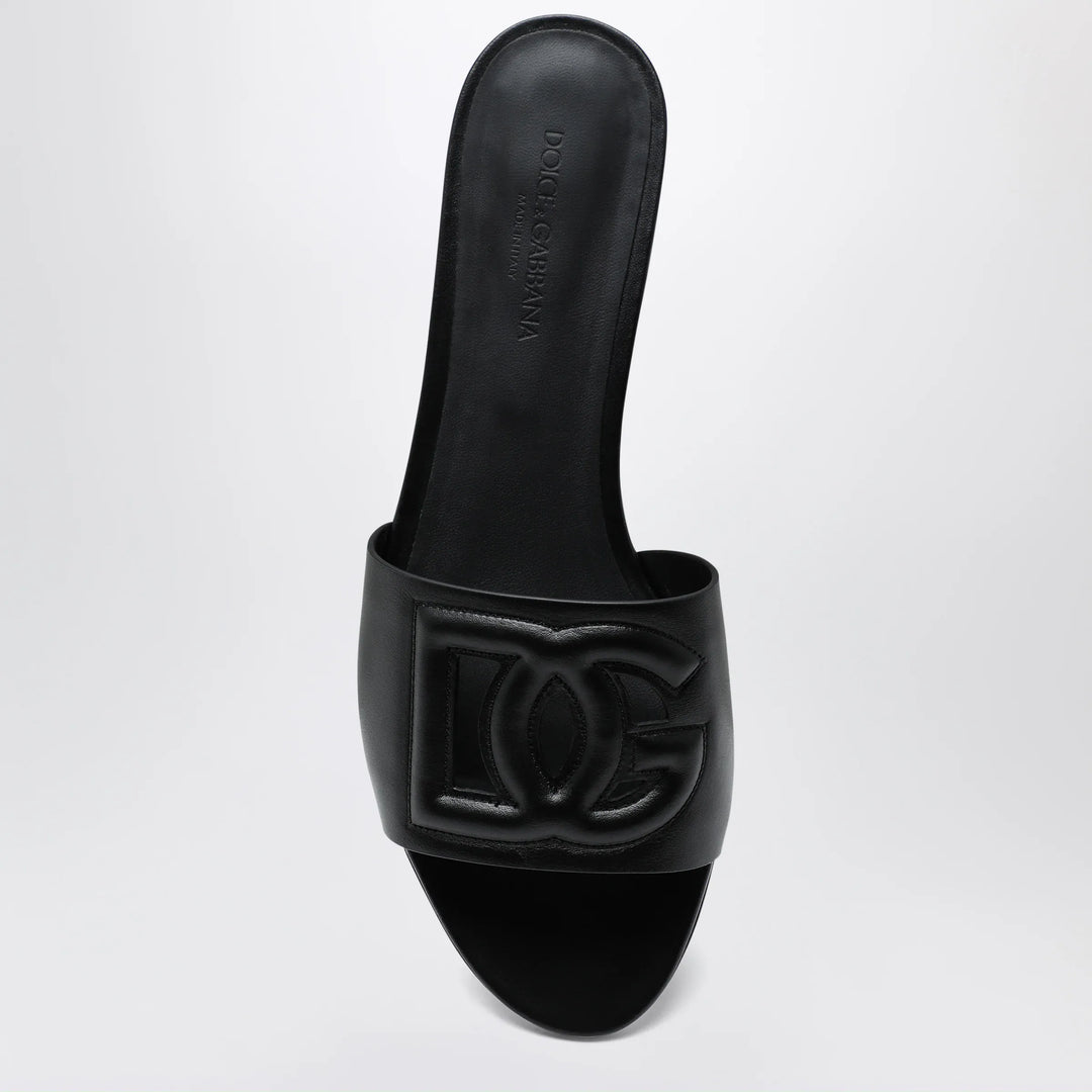 Dolce&amp;Gabbana - Black leather slides with DG logo Brand Apparel &amp; Accessories > Shoes