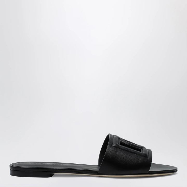 Dolce&amp;Gabbana - Black leather slides with DG logo Brand Apparel &amp; Accessories > Shoes 37,5 IT