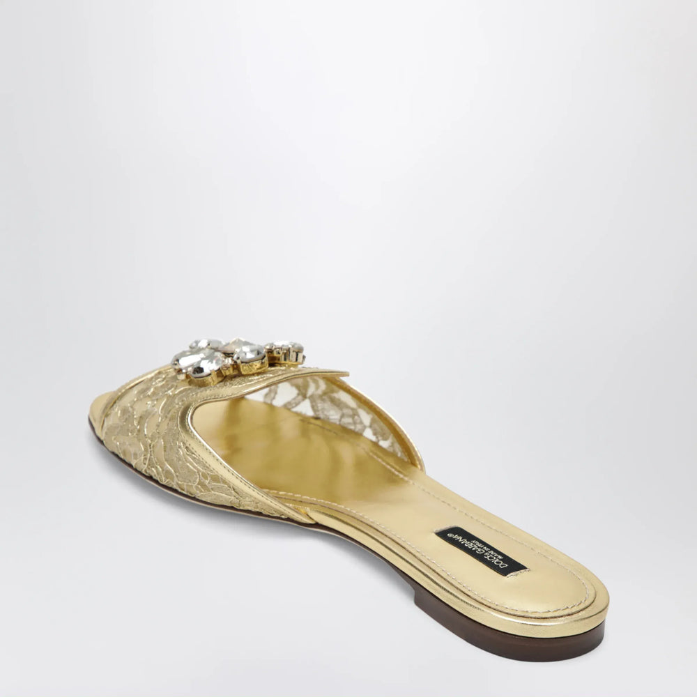 Dolce&Gabbana - Rainbow slides in gold lurex lace with brooch Brand Apparel & Accessories > Shoes