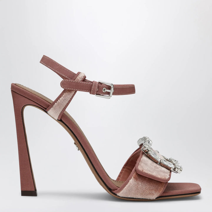 Dolce&amp;Gabbana - Velvet sandal with jewel buckle in powder pink Brand Apparel &amp; Accessories > Shoes 38 IT