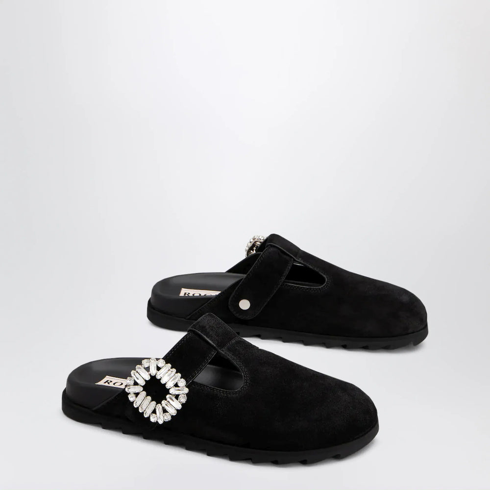 ROGER VIVIER - Black suede Mule Slidy Viv' Brand Apparel & Accessories > Shoes