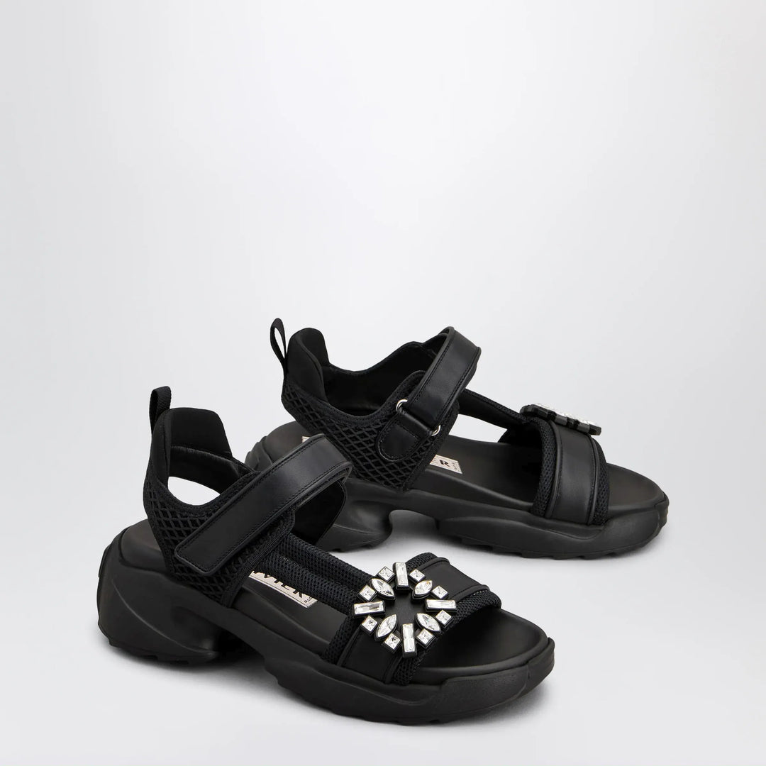 ROGER VIVIER - Viv’ on the Run black leather and textile sandals Brand Apparel &amp; Accessories > Shoes