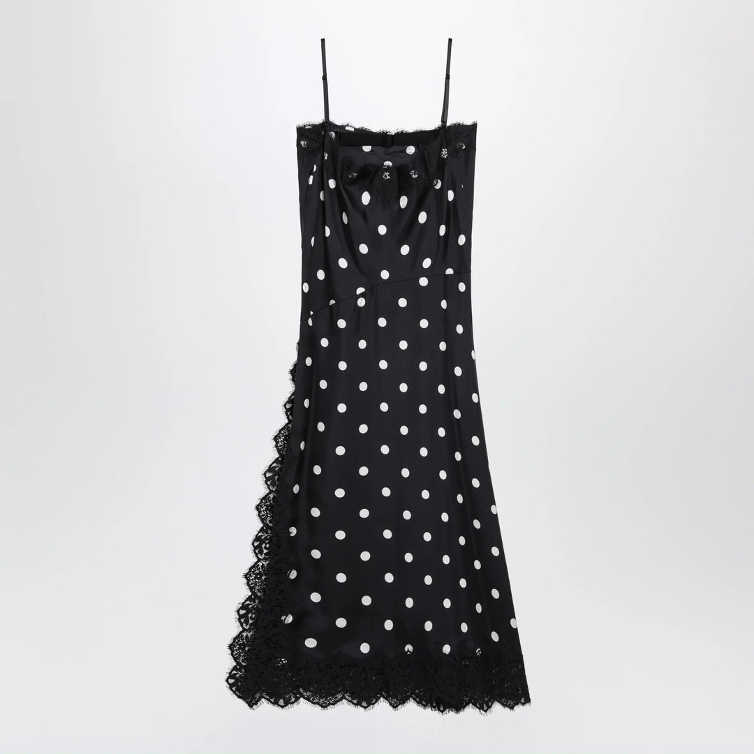 Sportmax - Long polka-dot silk dress with lace in black Brand Apparel &amp; Accessories