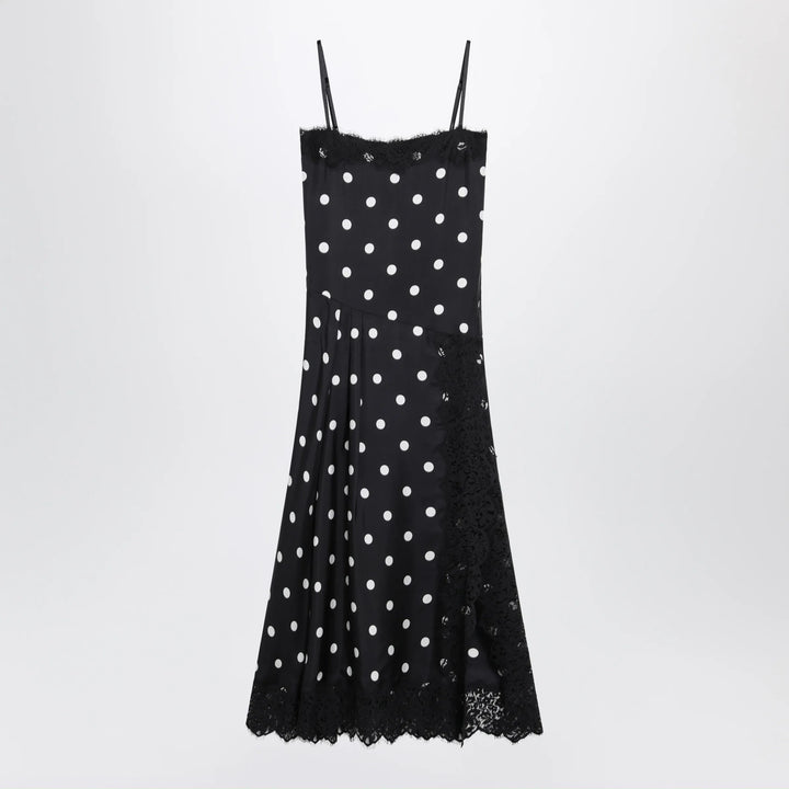 Sportmax - Long polka-dot silk dress with lace in black Brand Apparel &amp; Accessories 40  IT