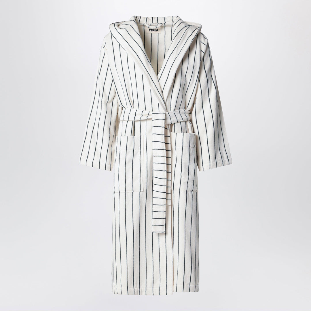 Apparel & Accessories Tekla - Hooded organic cotton bathrobe in racing green stripes Brand