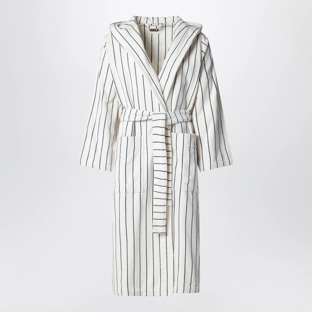 Tekla - Hooded organic cotton bathrobe in racing green stripes Brand Apparel & Accessories S