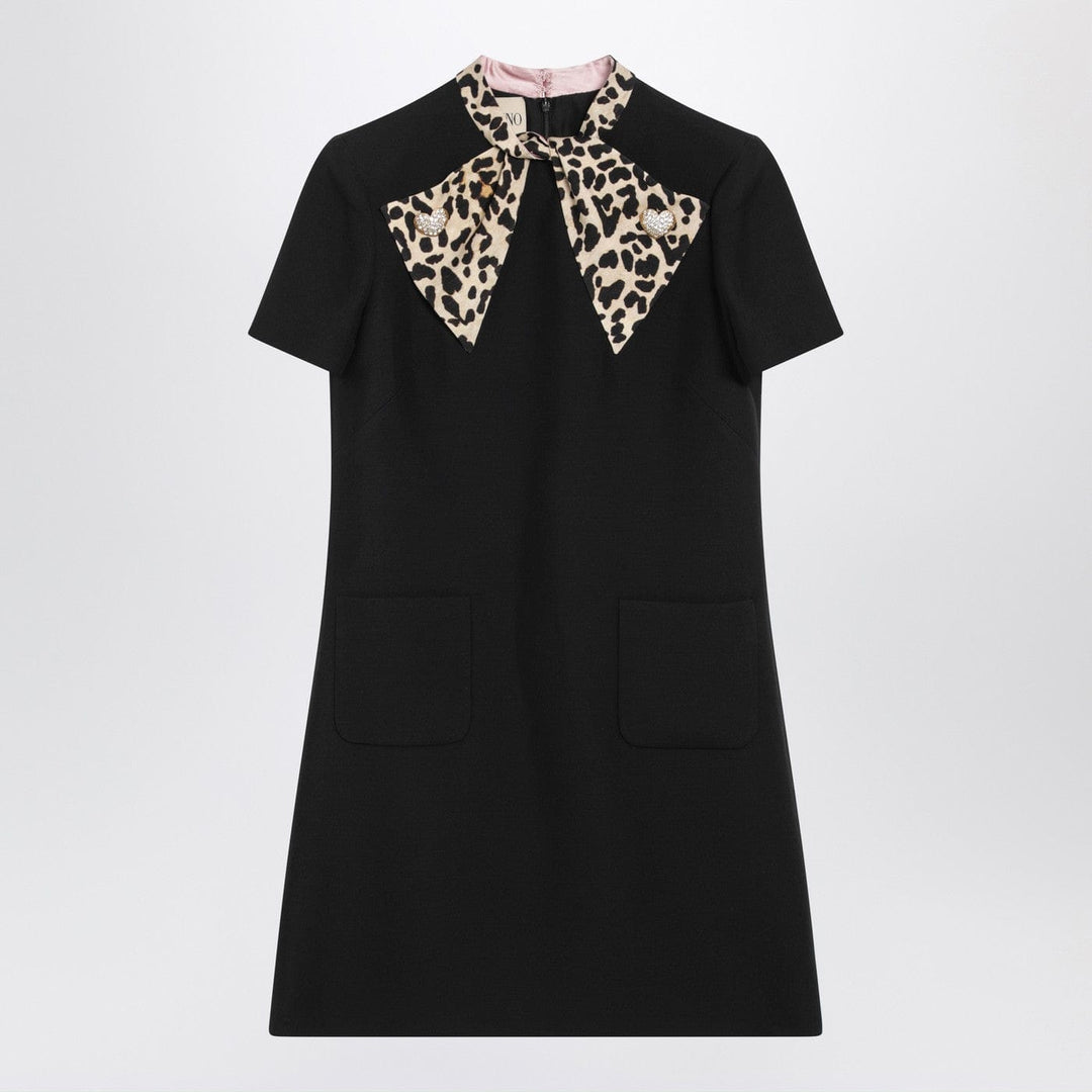 Apparel &amp; Accessories 42  IT Valentino - Black Crepe Couture dress with animal-print bow Brand