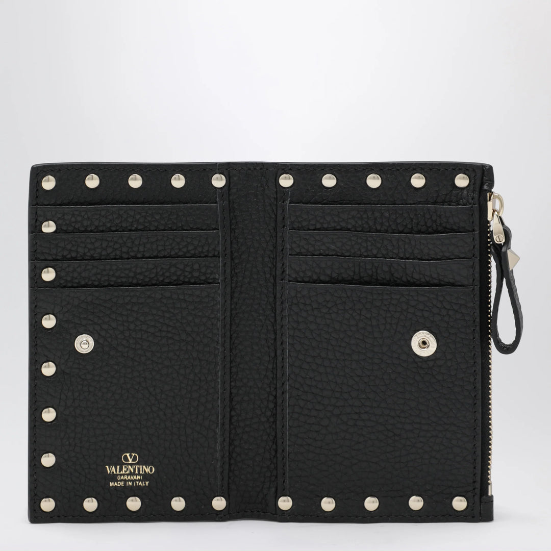 Valentino Garavani - Black Leather Rockstud Zip Card Holder Brand Apparel &amp; Accessories U