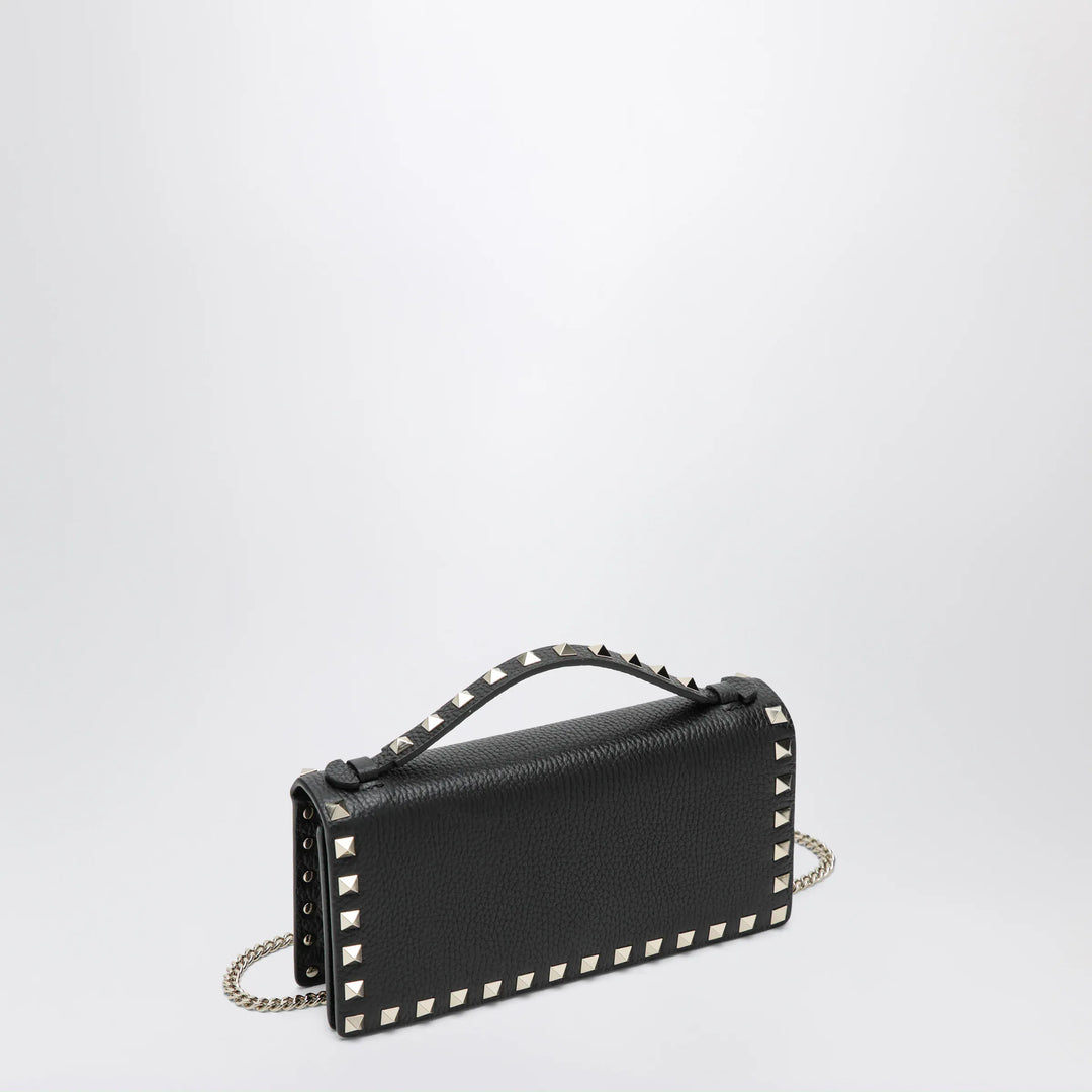 Valentino Garavani - Black Rockstud Leather Wallet with Chain Brand Apparel &amp; Accessories U