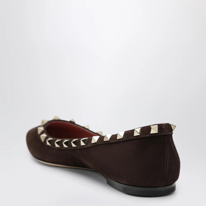 Valentino Garavani - Brown Suede Rockstud Ballet Flats Brand Apparel &amp; Accessories