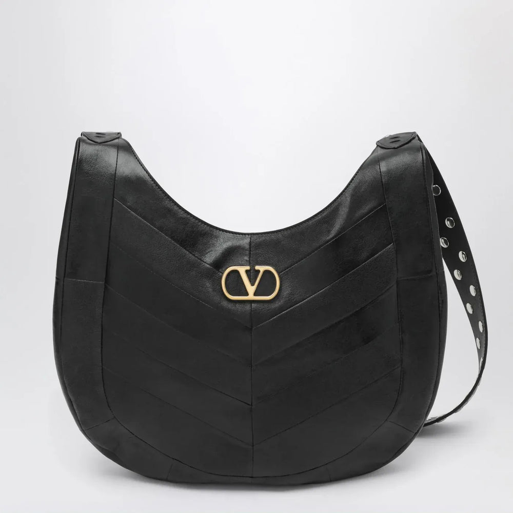 Valentino Garavani - Medium Hoboho bag in black chevron-pattern nappa Brand Apparel & Accessories TU