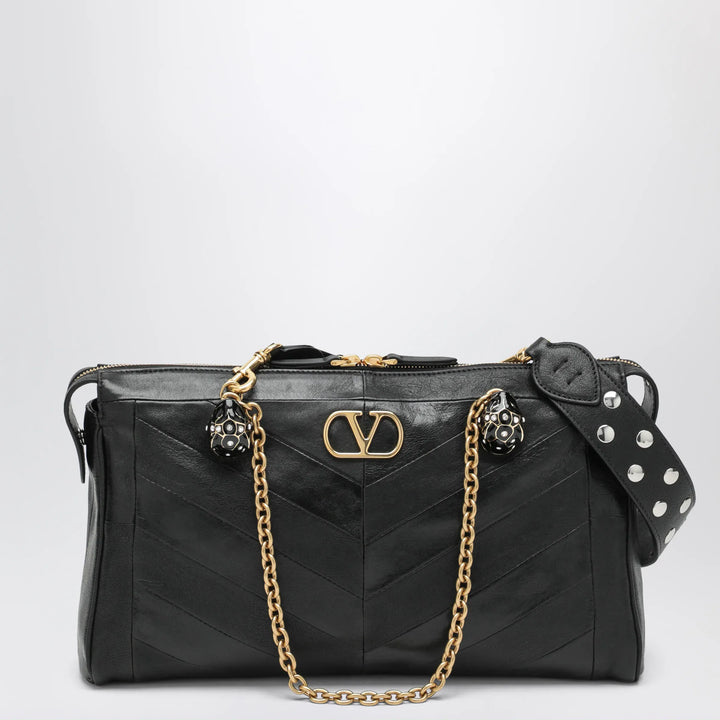 Valentino Garavani - Panthea Chevron Bag in Black Leather Brand Apparel &amp; Accessories U