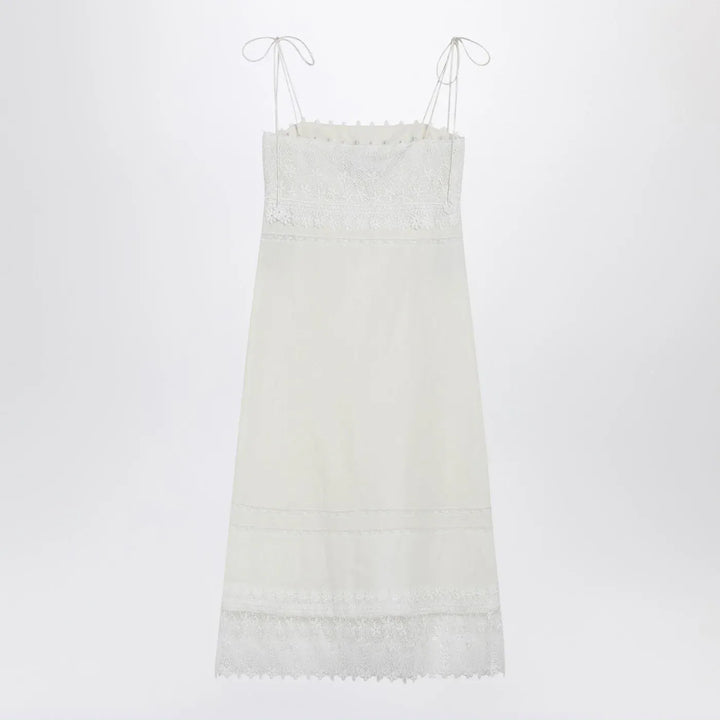 Valentino - Ivory linen midi dress with Sangallo embroidery Brand Apparel &amp; Accessories