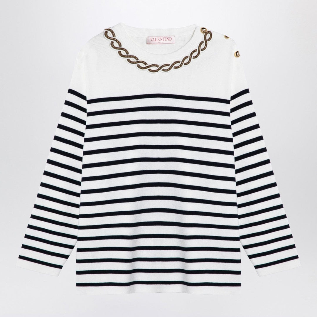 Apparel &amp; Accessories S Valentino - Ivory/navy striped jersey with embroidery Brand