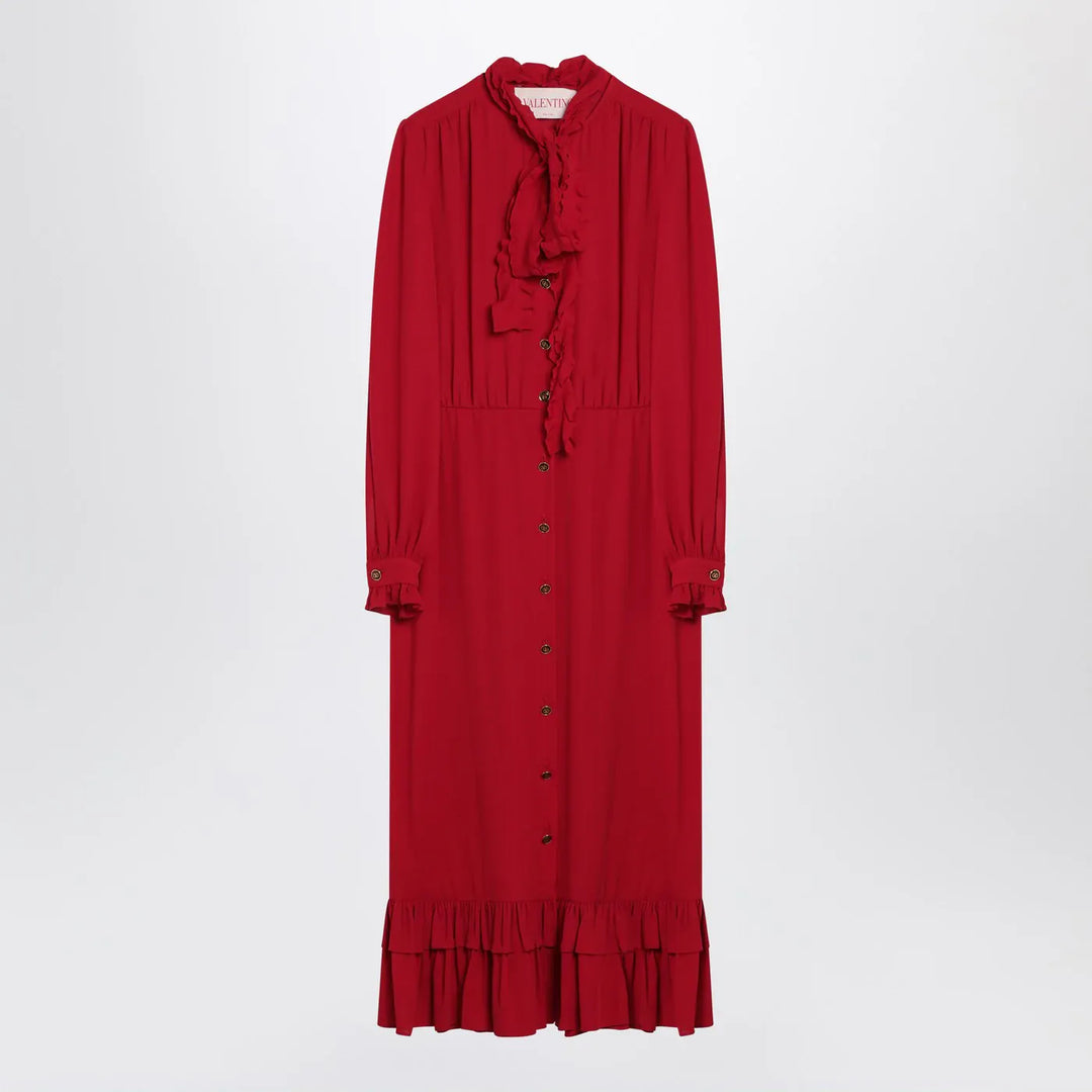 Valentino - Red dress with ruffled bow Brand Apparel &amp; Accessories 44  IT