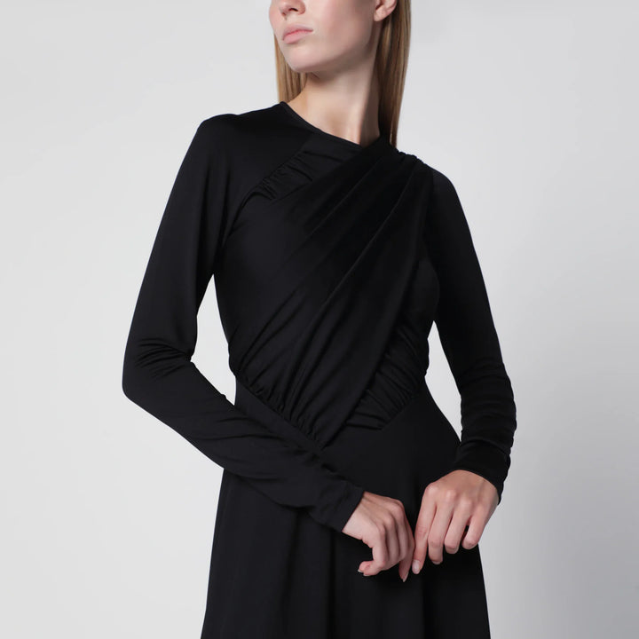 Victoria Beckham - Asymmetric Draped Dress in Black Stretch Fabric Brand Apparel &amp; Accessories 6 UK