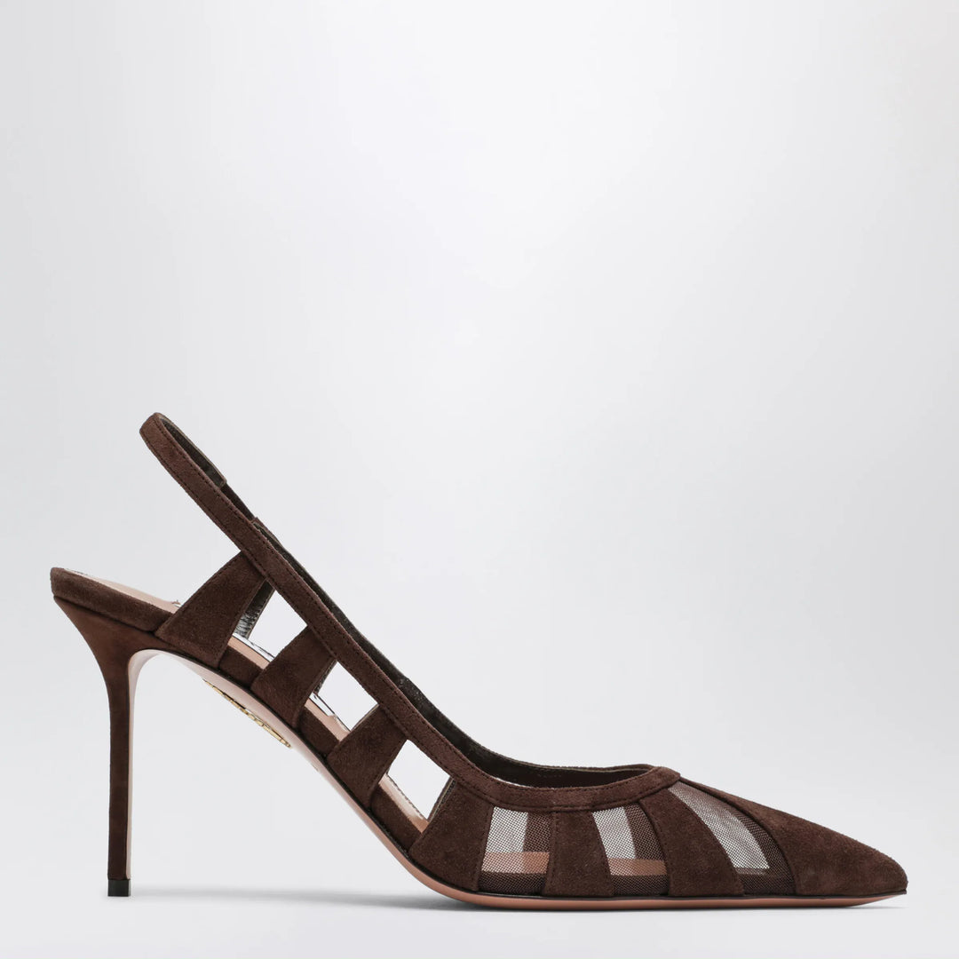 Aquazzura - Screen Slingback Pumps in Espresso Suede Brand 36 IT