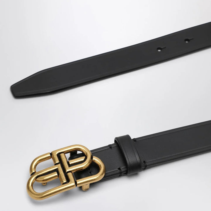 Balenciaga - Black leather BB belt Brand Belts