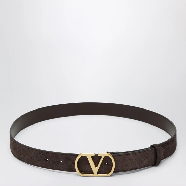 Valentino Garavani - VLogo Signature Belt in Ebony Suede Brand Belts 85 EU