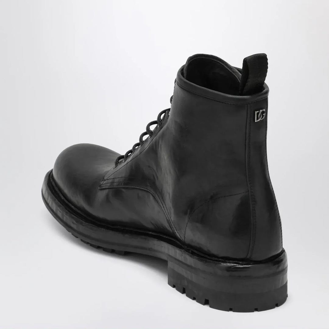 Dolce&amp;Gabbana - Black lace-up leather ankle boot Brand Boots
