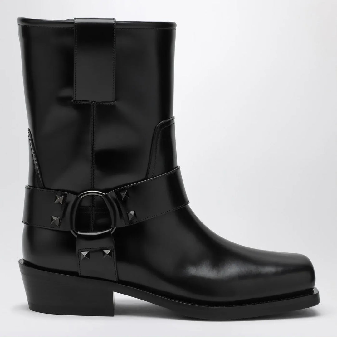 Valentino Garavani - Black leather Biker Rockstud low boot Brand Boots 36 IT
