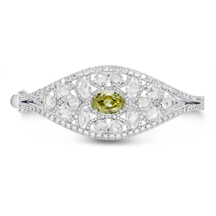 Extraordinary Grayish Greenish Yellow Oval &amp; Rose-cut Diamond Bangle Brand Bracelet