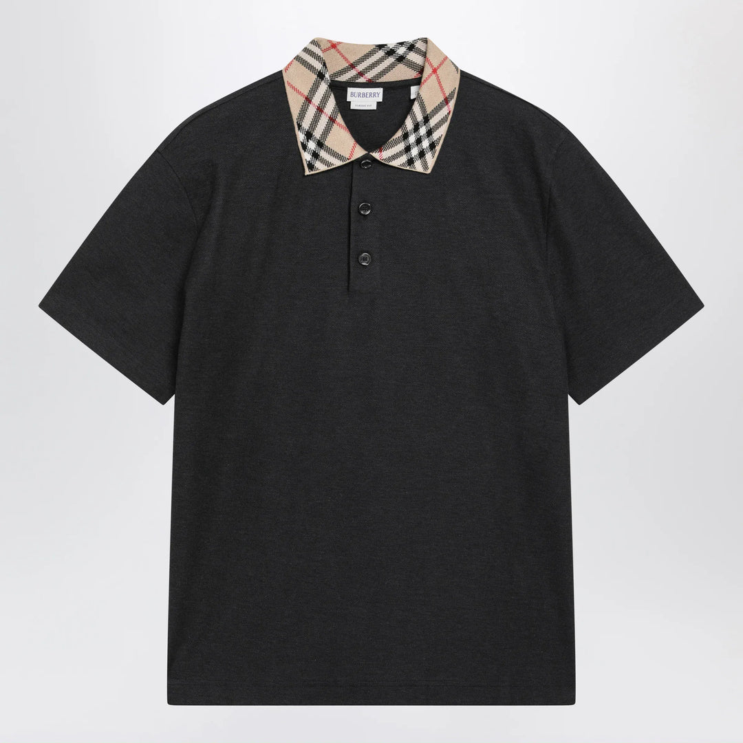 Burberry - Dark grey polo shirt with Check collar Brand S