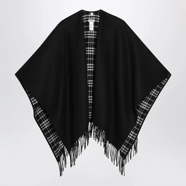 Burberry - Reversible wool check cape with fringes in black Brand Cape U