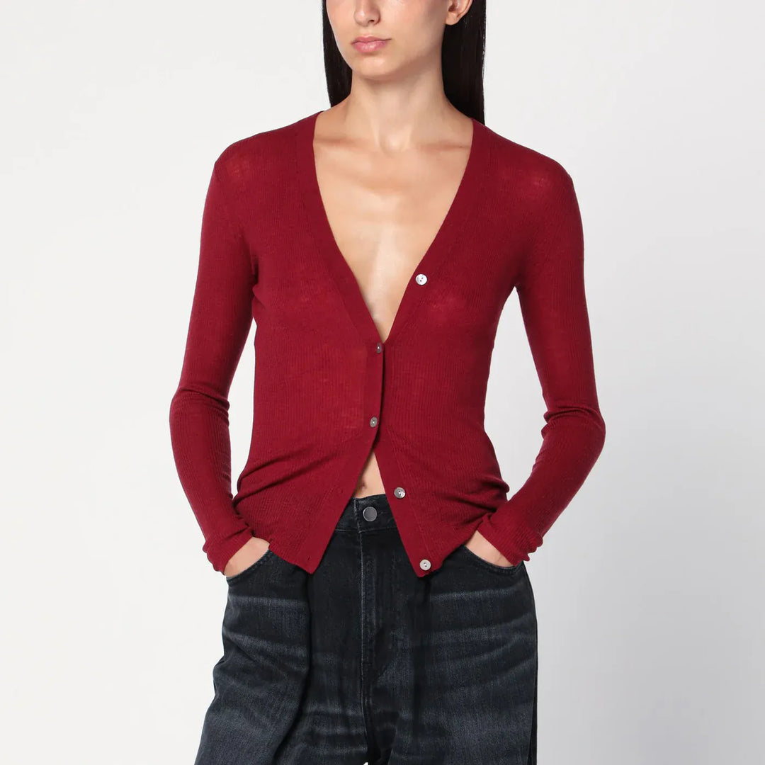 6397 - Bordeaux semi-sheer knit cardigan Brand Cardigan XS