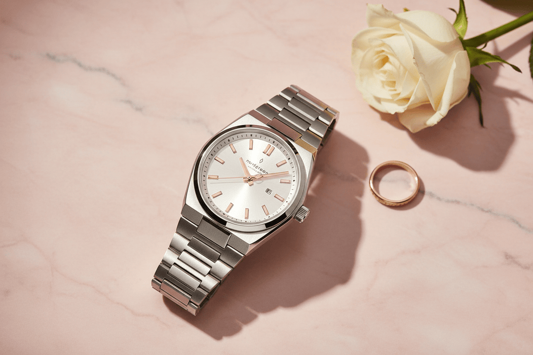 Nordgreen Succession 35mm Silver Dial &amp; Rose Gold Brand Chronograph Watches