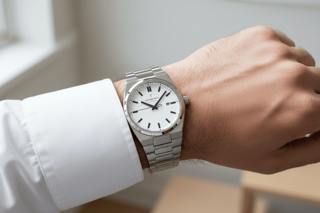 Nordgreen Succession 41mm White Dial &amp; Black Indicies Stainless Steel Strap Watch Brand Chronograph Watches
