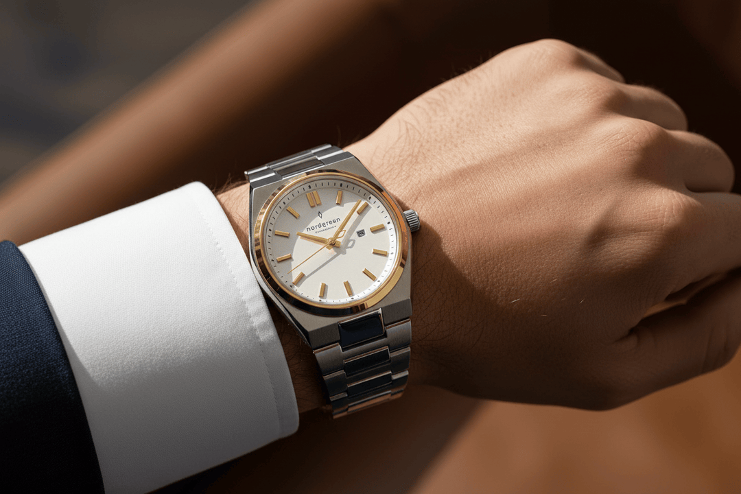 Nordgreen Succession 41mm White Dial Two Tone Stainless Steel Strap Watch Brand Chronograph Watches