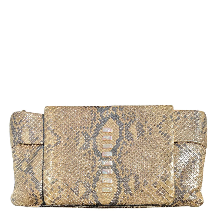 Italian Luxury Group Clutch Pearly Gold Python Clutch With Nacre' Pearls Decoration Brand