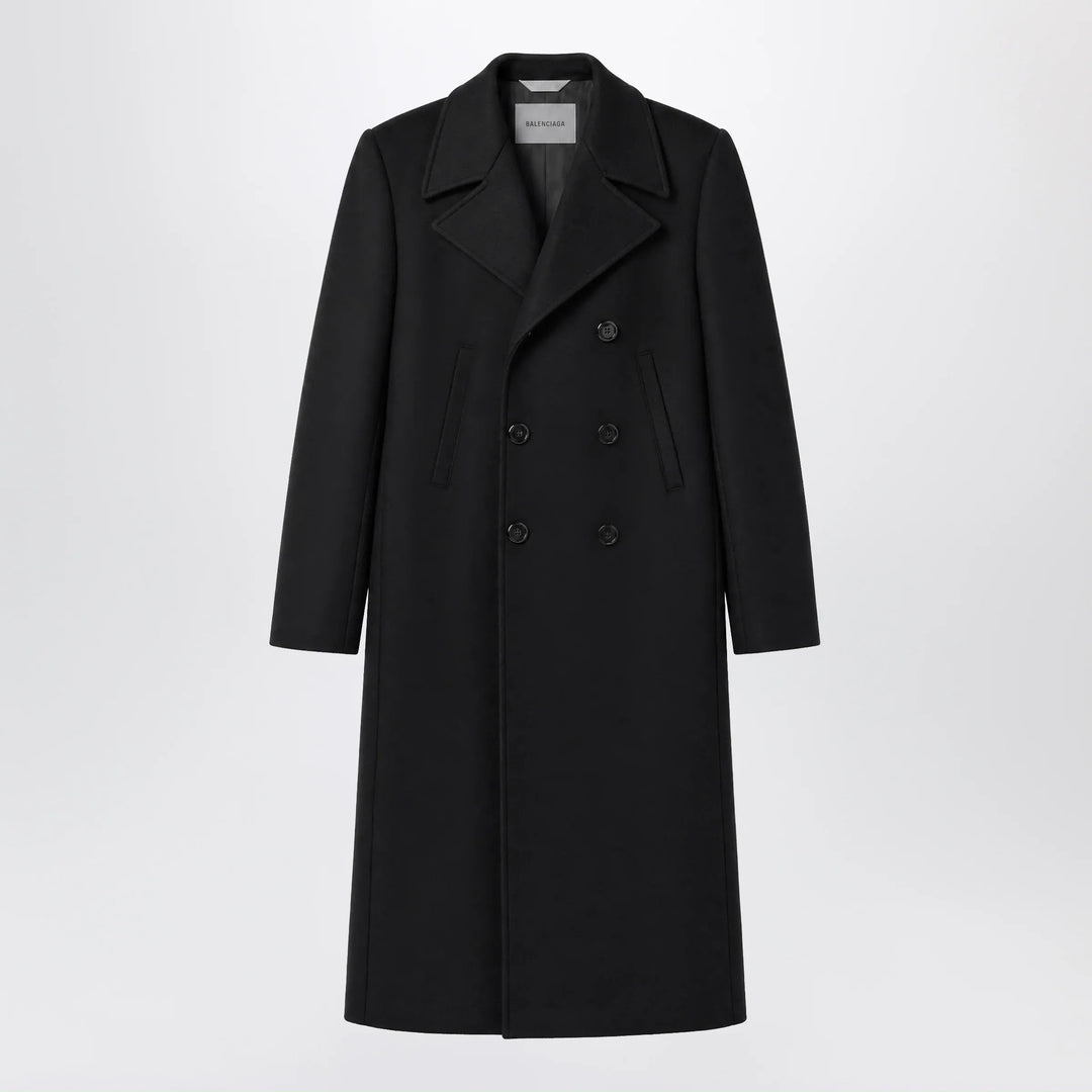 Balenciaga - Long double-face tailored coat in black cotton Brand Coats &amp; Jackets 48 IT