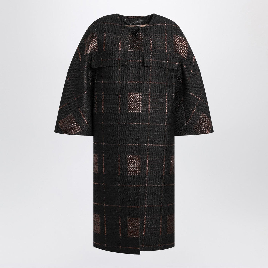 Coats &amp; Jackets Black cocoon coat in jacquard lamé Brand