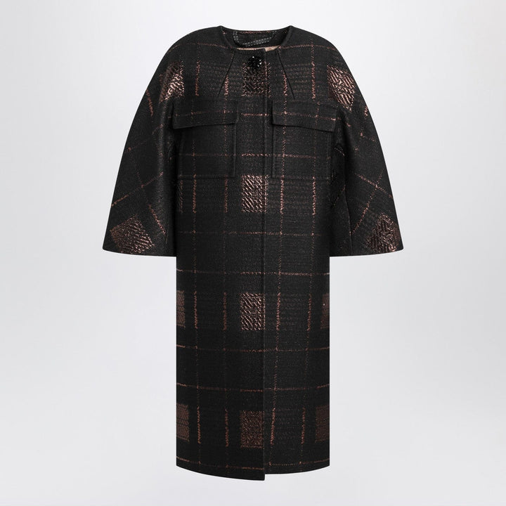 Coats &amp; Jackets Black cocoon coat in jacquard lamé Brand