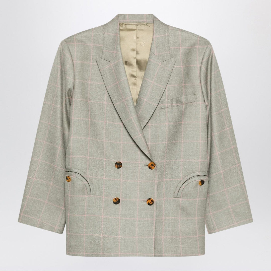 Coats & Jackets Blazé Milano - Double-breasted beige blazer with pink check pattern Brand