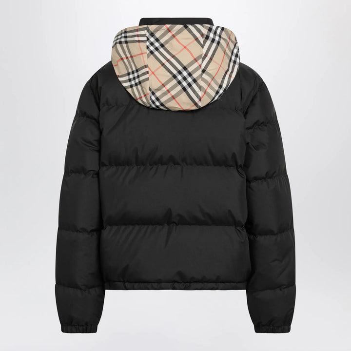 Burberry - Black Zip-Up Down Jacket with Check Detail Brand Coats &amp; Jackets