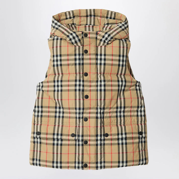Burberry - Nylon sleeveless down jacket with Check motif Brand Coats &amp; Jackets 10