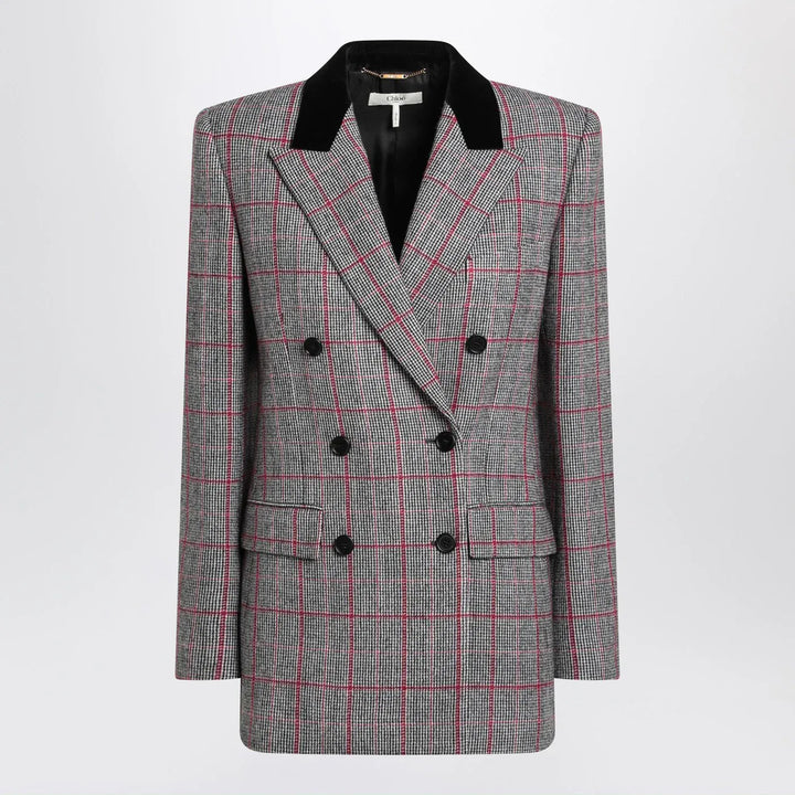 Chloé - Black/white checkered wool double-breasted blazer Brand Coats &amp; Jackets 38  FR