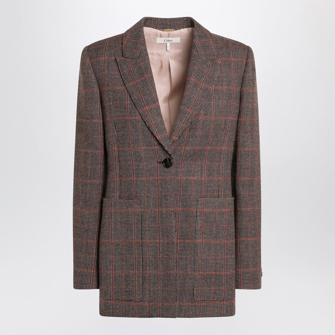 Coats &amp; Jackets 38  FR Chloé - Single-breasted checked brown wool jacket Brand
