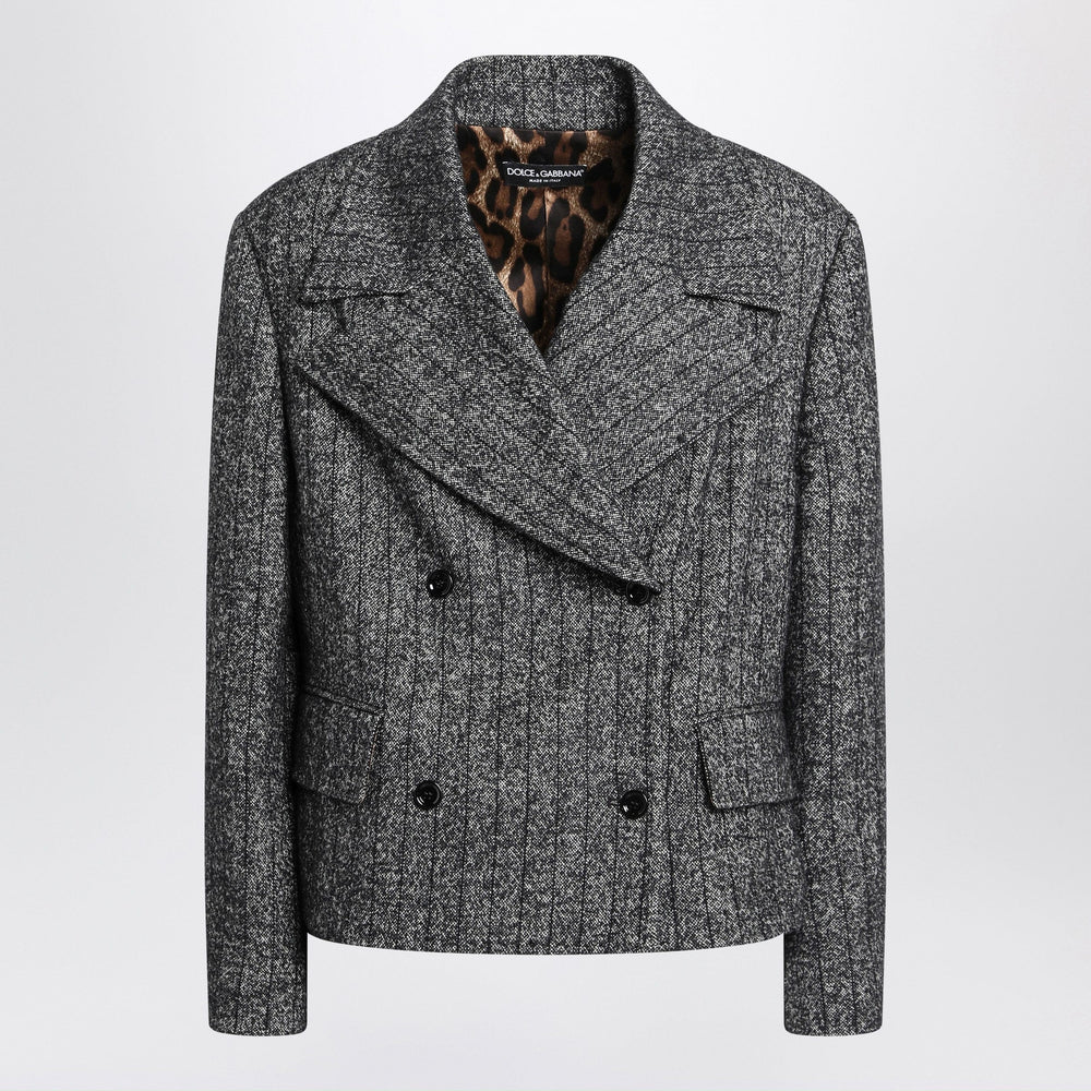 Dolce&Gabbana - Dark grey short oversized striped jacket Brand Coats & Jackets 38  IT