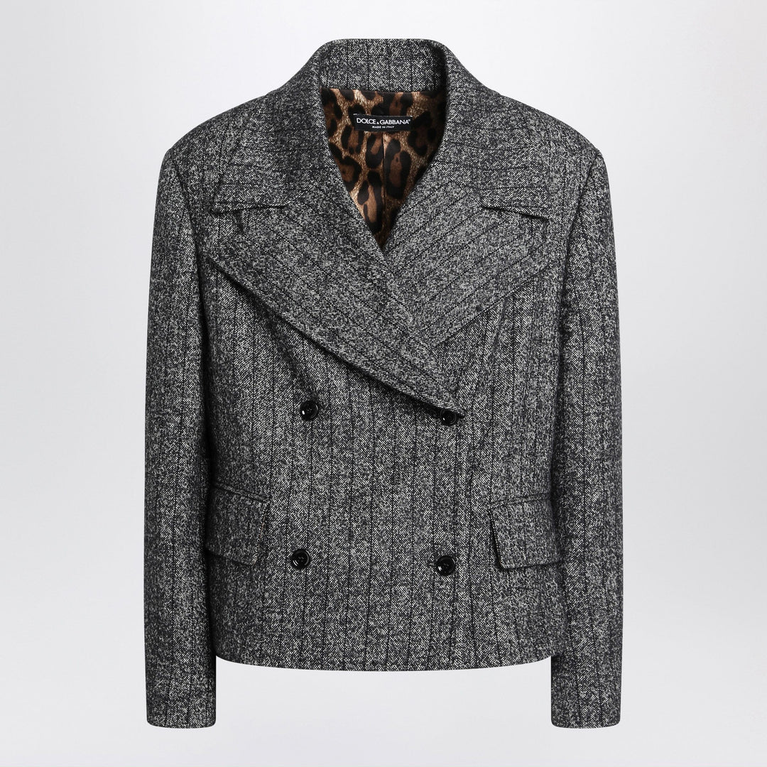 Dolce&amp;Gabbana - Dark grey short oversized striped jacket Brand Coats &amp; Jackets 38  IT