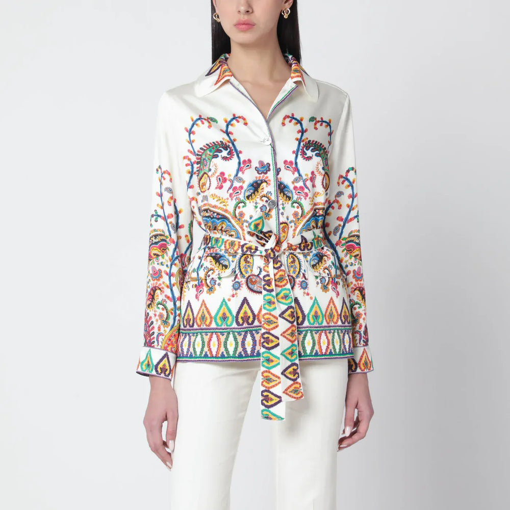 ETRO - Paisley-print belted shirt jacket Brand Coats & Jackets 44  IT