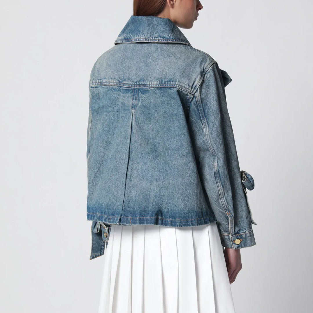 GANNI - Denim jacket with bows Brand Coats &amp; Jackets