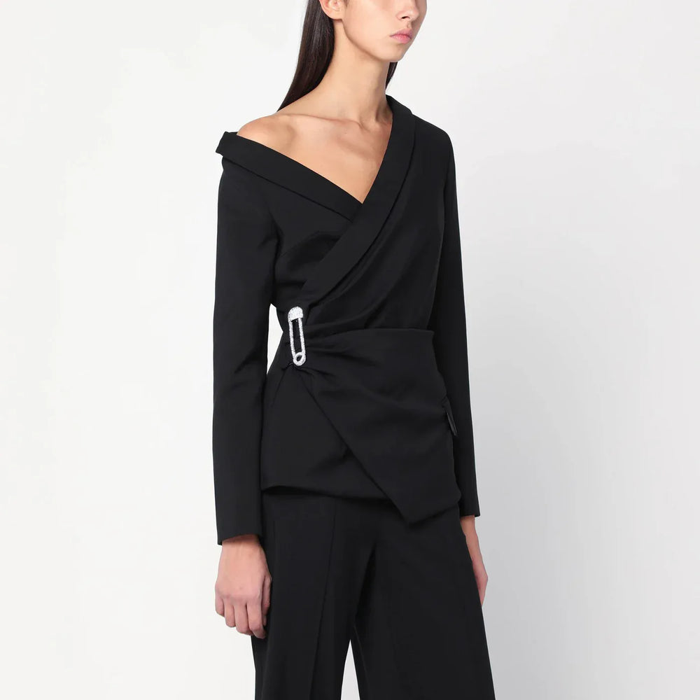 Giuseppe di Morabito - Asymmetrical black jacket with brooch detail Brand Coats & Jackets 40  IT