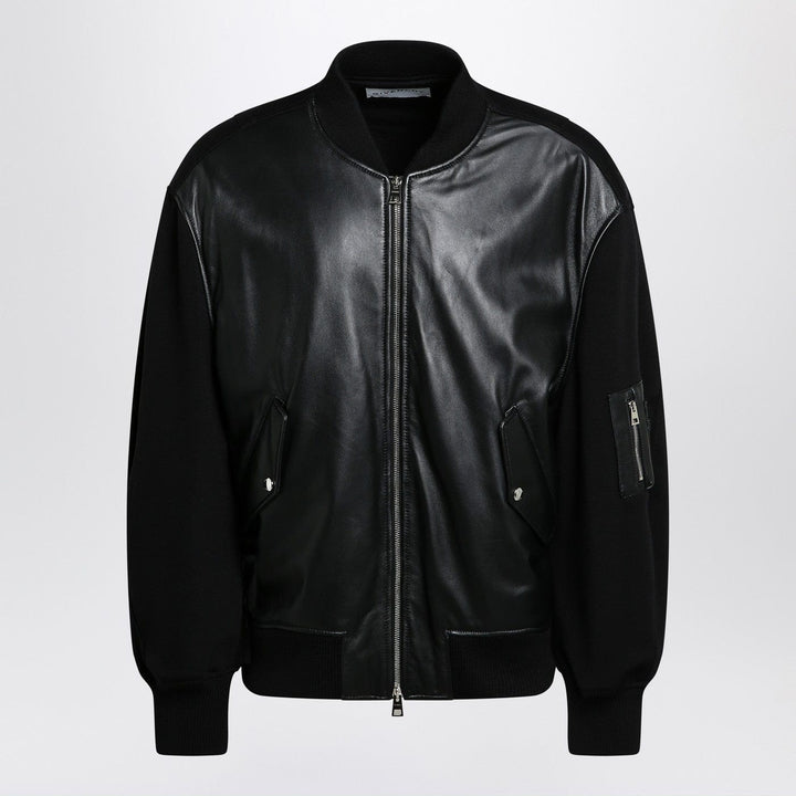 Coats &amp; Jackets XL Givenchy - Black leather bomber jacket with wool sleeves Brand