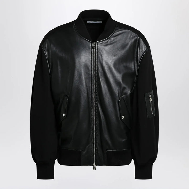 Givenchy - Black leather bomber jacket with wool sleeves Brand Coats &amp; Jackets XL