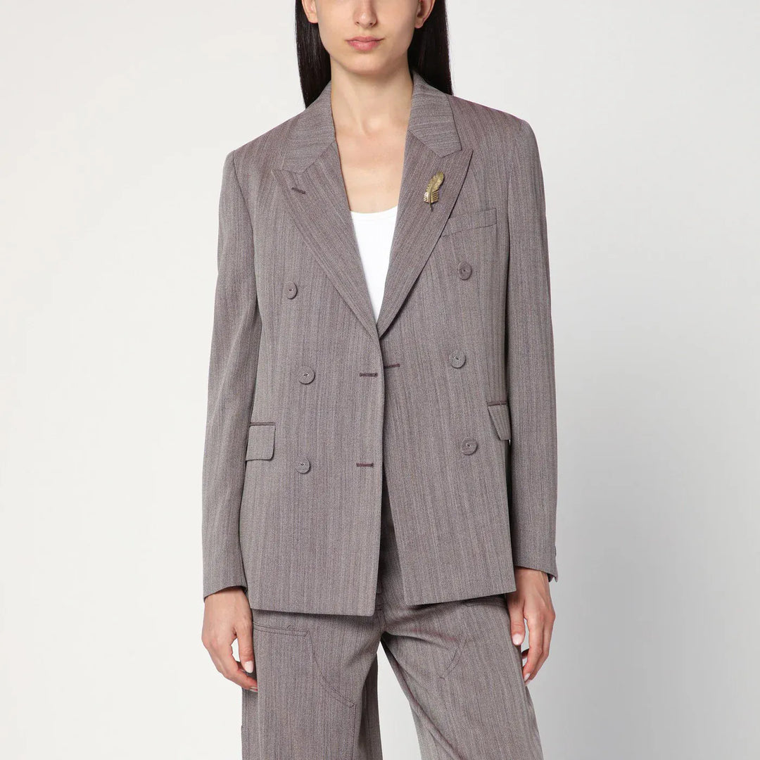 Golden Goose - Light brown double-breasted jacket in chevron wool blend Brand Coats &amp; Jackets 44  IT