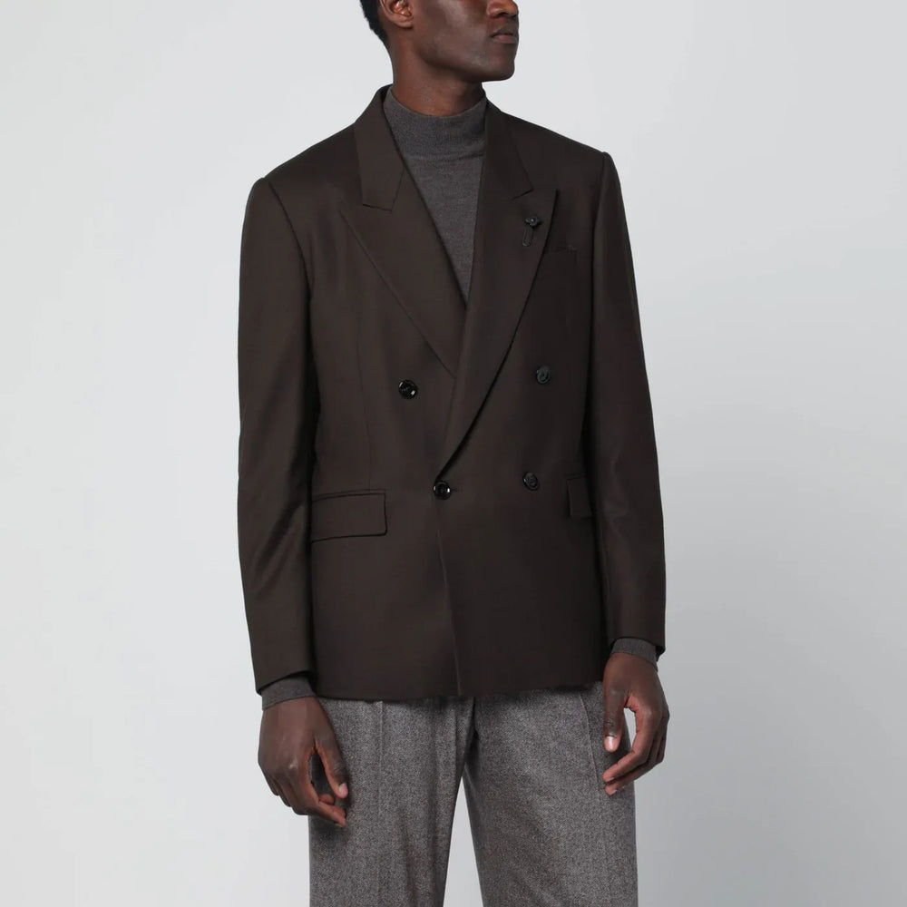 Lardini - Brown double-breasted wool jacket Brand Coats & Jackets 46 IT